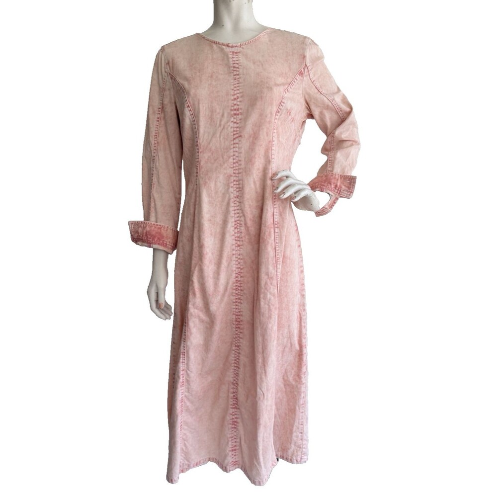 RACHEL COMEY Maxi Dress Acid Washed Peach Pink Denim Long Sleeve Twill Size M